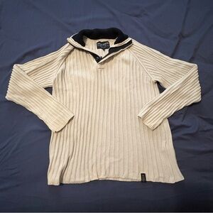 Men’s Nautica Jeans Co Cardigan Sweater Size XL High Neck Ribbed White Navy